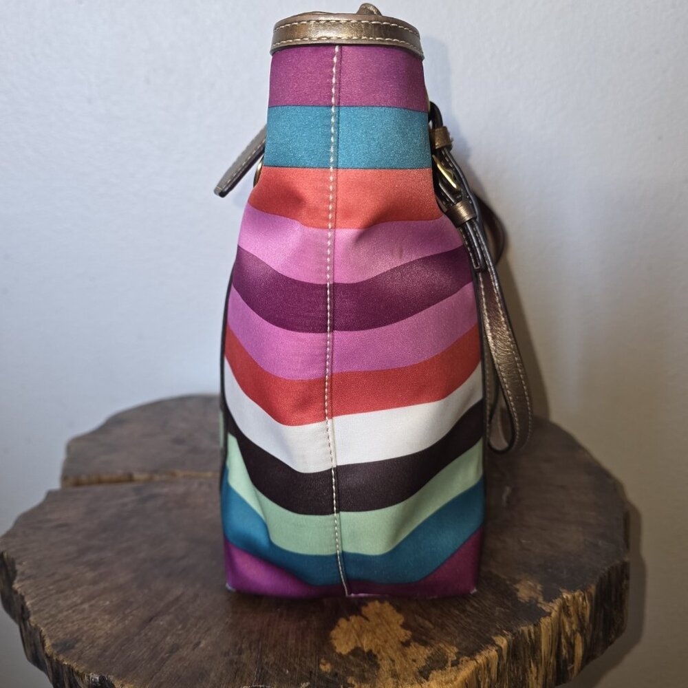 Coach Legacy Multicolor Stripe Sateen Tote Shoulder Bag F14009 Metallic Trim - Picture 12 of 16